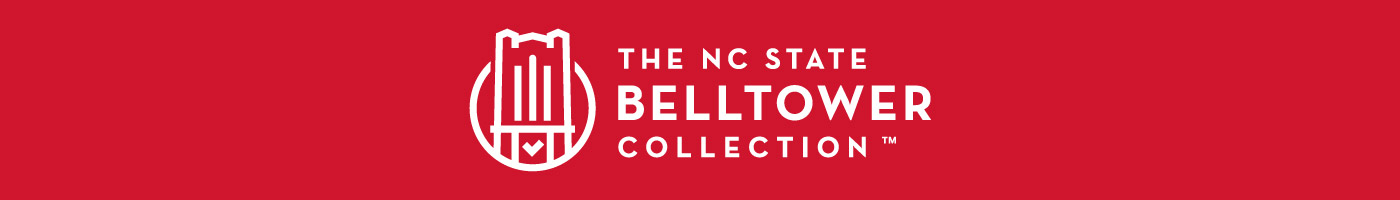 The NC State Belltower Collection logo and wordmark on a field of red